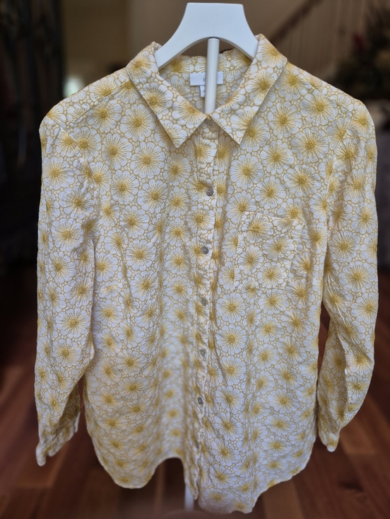 J. Jill Tops - J. Jill Yellow and White Daisy-Print Button-Front Shirt